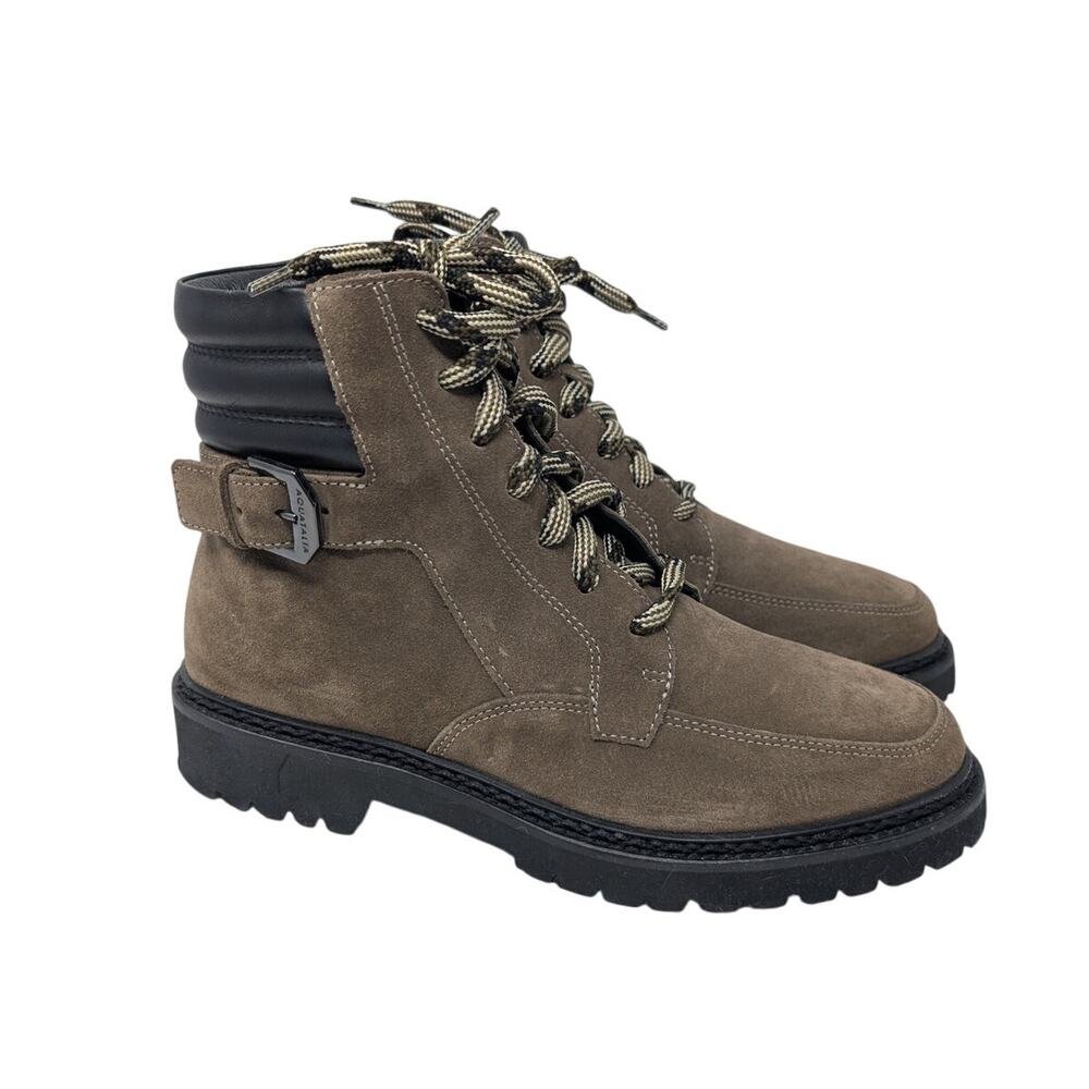 Aquatalia Mayra Weatherproof Lace-Up Boot‎ Taupe Black Suede Leather Fall Chic